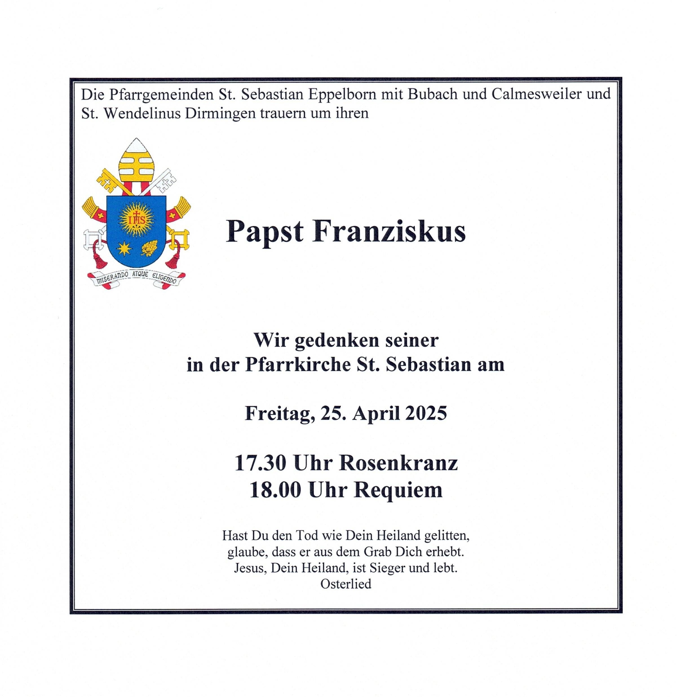 Todesanzeige Papst Franziskus